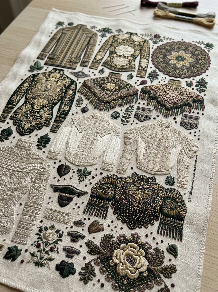 Boho Classic And Ornamental Fashion from Jacket Backs & Shirt Fronts Embroidery Book 3, a digital embroidery design reference for machine embroidery designs, embroidery patterns and garment placement ideas.