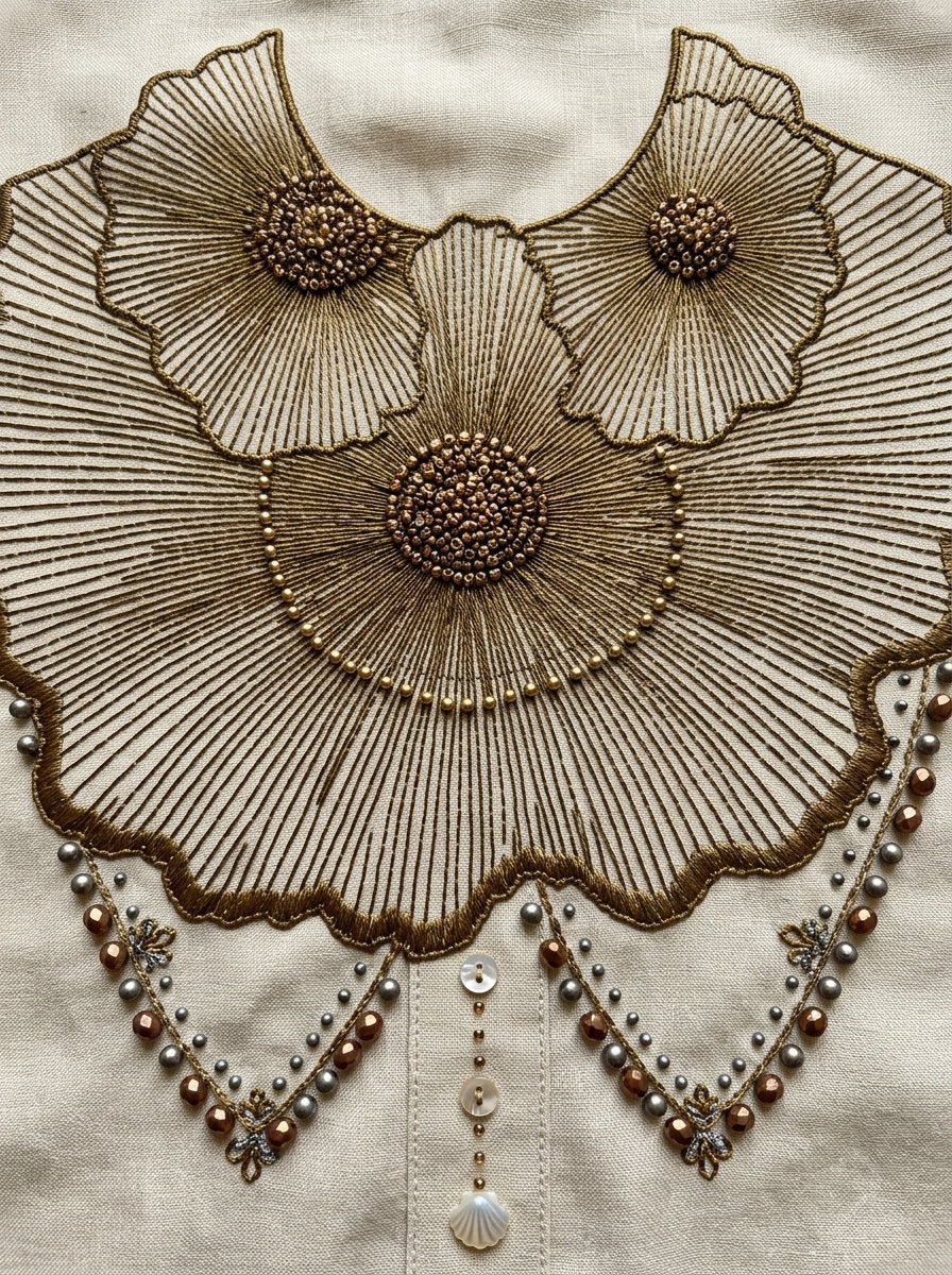 Boho Collar And Cuff Set from Jacket Backs & Shirt Fronts Embroidery Book 4, a digital embroidery design reference for machine embroidery designs, embroidery patterns and garment placement ideas.