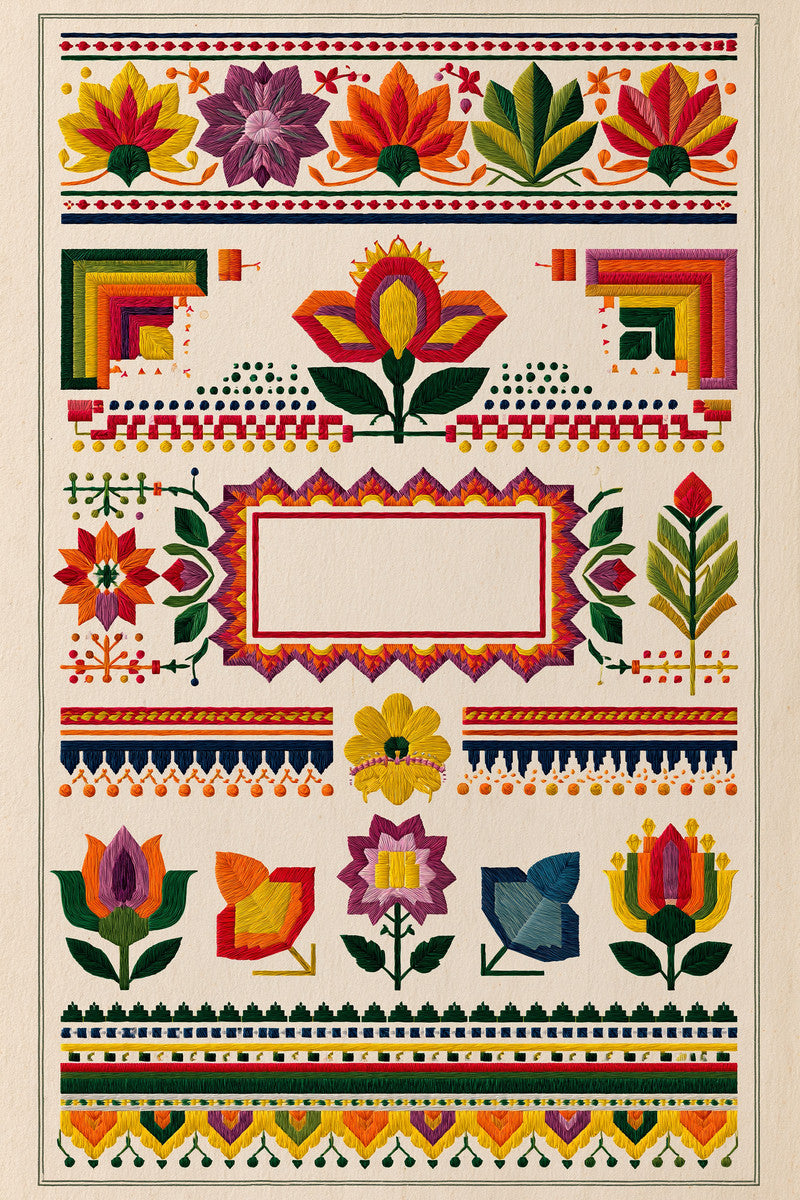 Bold Border And Colorwork Frame from Modern Colorwork Embroidery Book 2, a digital embroidery design reference for machine embroidery designs, embroidery patterns and border and edge embroidery.