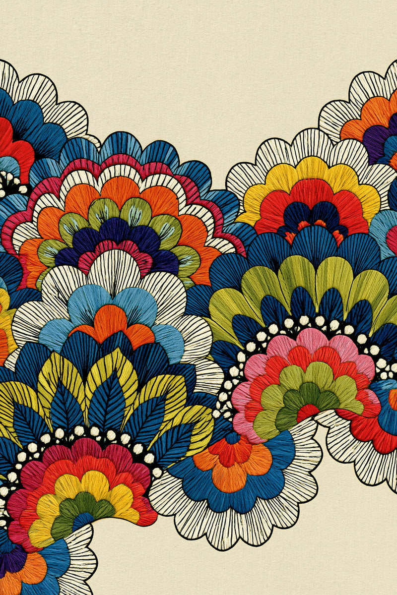 Bold Colorwork Scalloped Border Modern from Modern Colorwork Embroidery Book 3, a digital embroidery design reference for machine embroidery designs, embroidery patterns and border and edge embroidery.