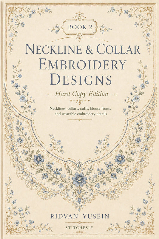 Book 8 Neckline And Collar Embroidery Designs 2 Book from Neckline & Collar Embroidery Designs Book 2, a digital embroidery design reference for machine embroidery designs, embroidery patterns and garment placement ideas.