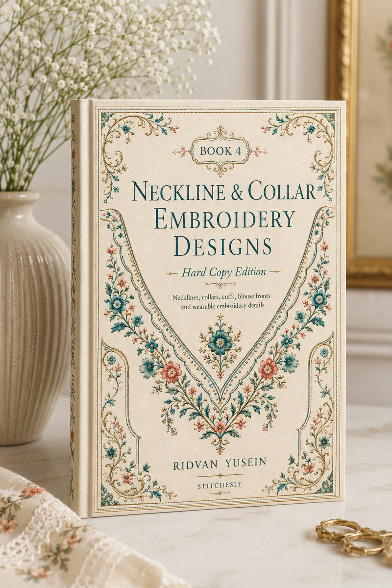 Book 8 Neckline And Collar Embroidery Designs 4 Book from Neckline & Collar Embroidery Designs Book 4, a digital embroidery design reference for machine embroidery designs, embroidery patterns and garment placement ideas.