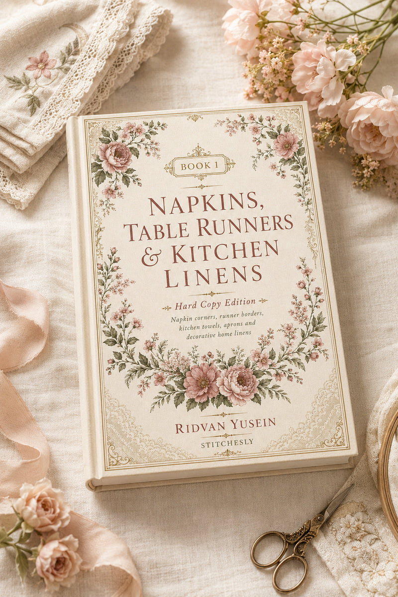 Book 9 Napkins Table Runners And Kitchen Linens 1 Book 02 from Napkins, Table Runners & Kitchen Linens Book 1, a digital embroidery design reference for machine embroidery designs, embroidery patterns and border and edge embroidery.