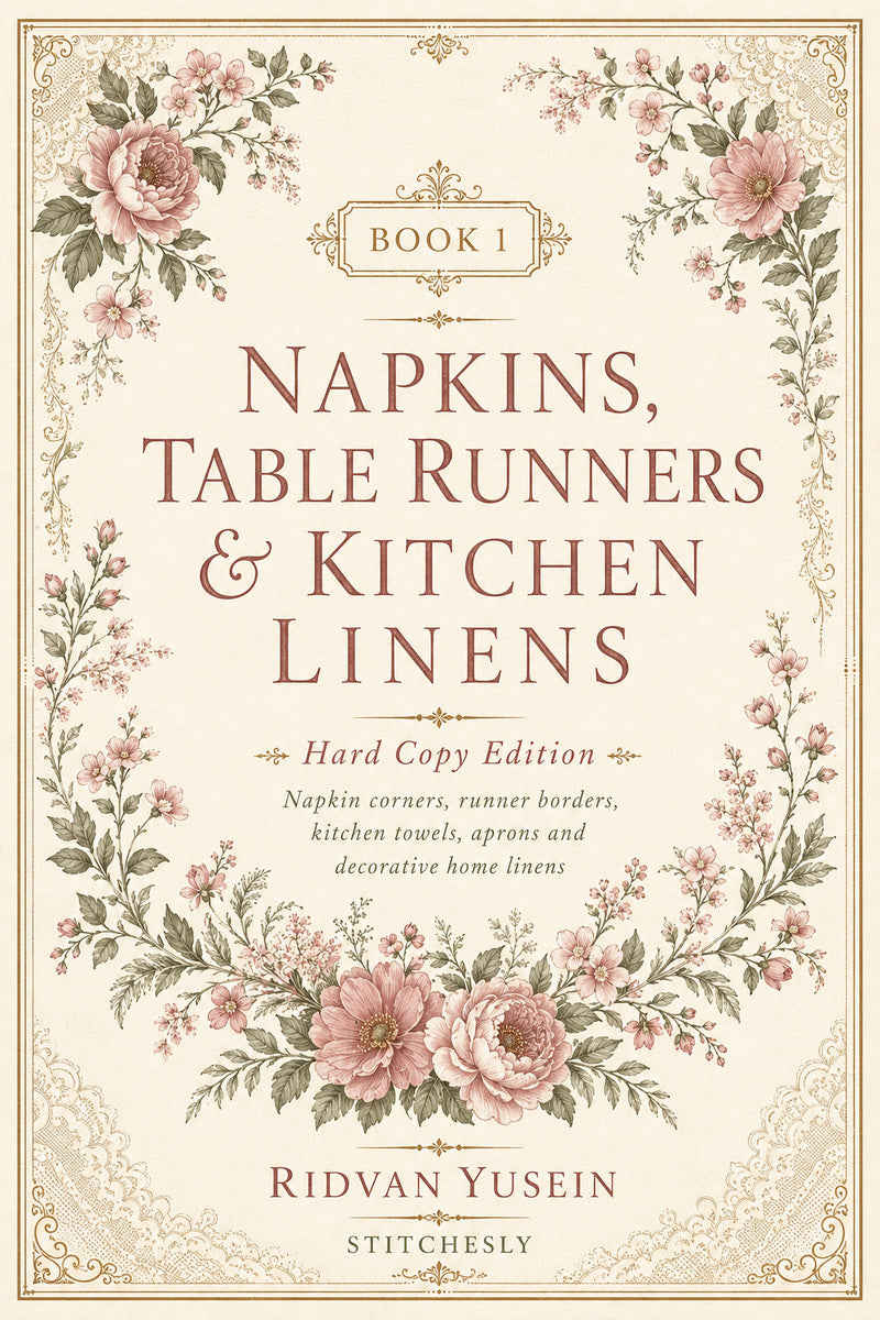 Book 9 Napkins Table Runners And Kitchen Linens 1 Book from Napkins, Table Runners & Kitchen Linens Book 1, a digital embroidery design reference for machine embroidery designs, embroidery patterns and border and edge embroidery.