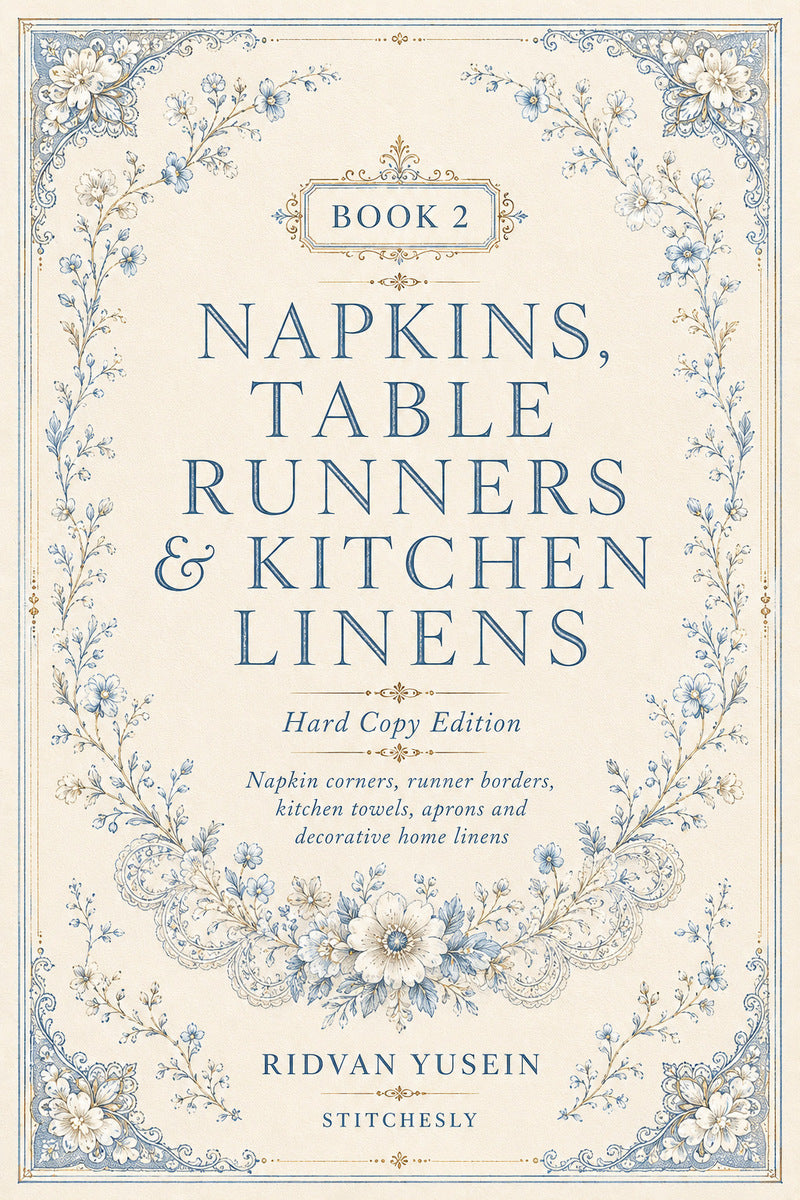 Book 9 Napkins Table Runners And Kitchen Linens 2 Book 02 from Napkins, Table Runners & Kitchen Linens Book 2, a digital embroidery design reference for machine embroidery designs, embroidery patterns and border and edge embroidery.