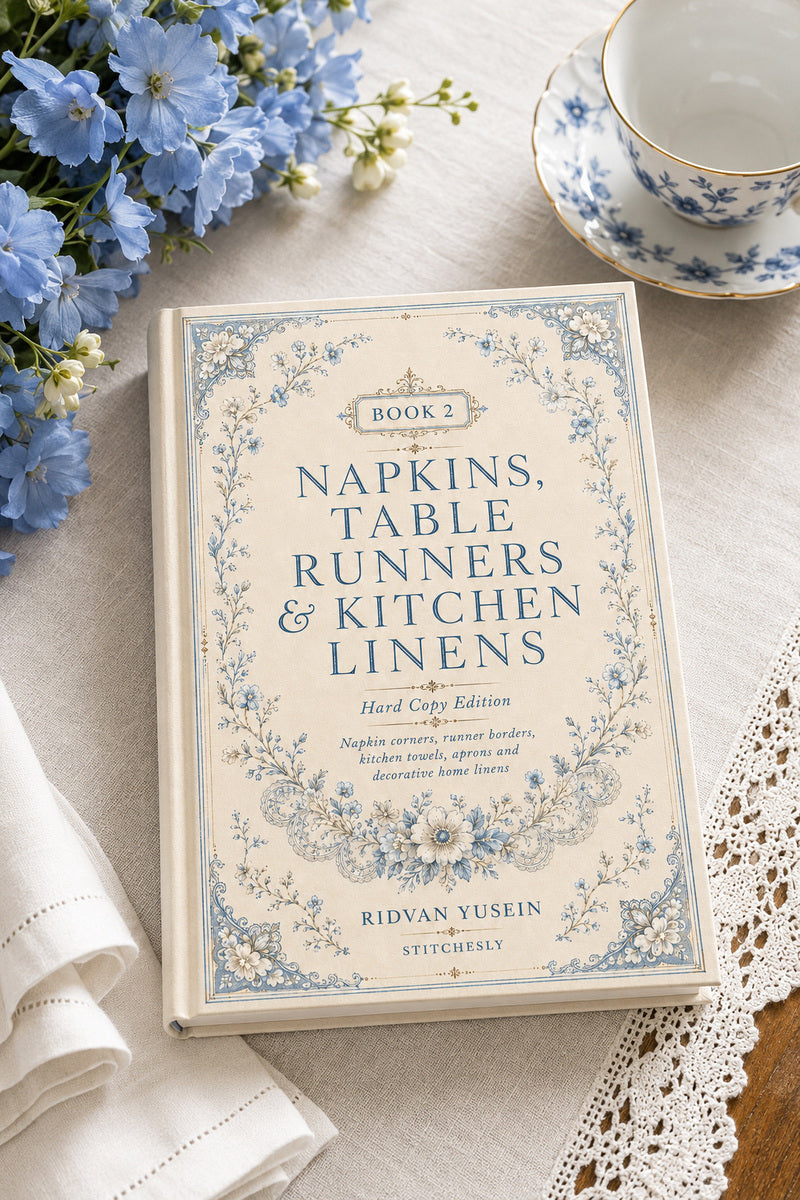 Book 9 Napkins Table Runners And Kitchen Linens 2 Book from Napkins, Table Runners & Kitchen Linens Book 2, a digital embroidery design reference for machine embroidery designs, embroidery patterns and border and edge embroidery.