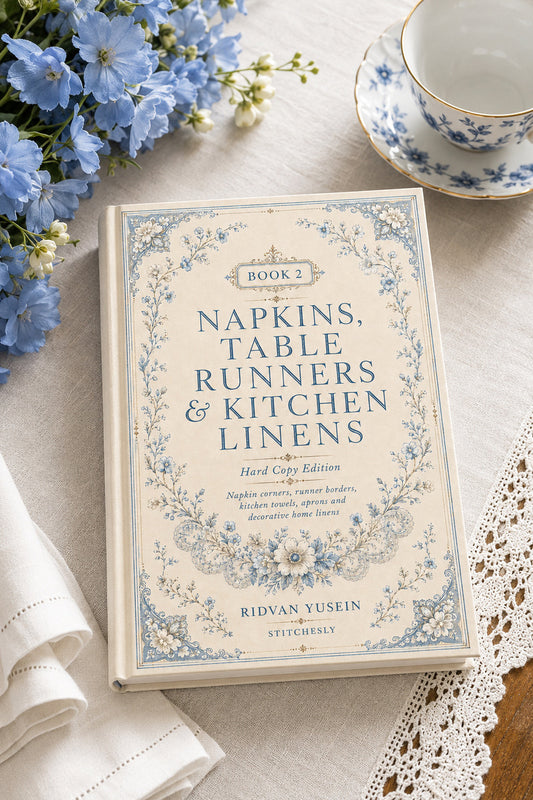 Book 9 Napkins Table Runners And Kitchen Linens 2 Book from Napkins, Table Runners & Kitchen Linens Book 2, a digital embroidery design reference for machine embroidery designs, embroidery patterns and border and edge embroidery.
