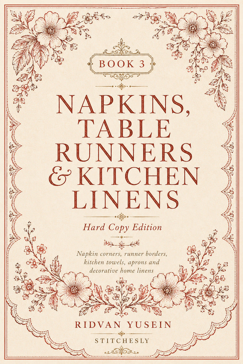 Book 9 Napkins Table Runners And Kitchen Linens 3 Book 03 from Napkins, Table Runners & Kitchen Linens Book 3, a digital embroidery design reference for machine embroidery designs, embroidery patterns and border and edge embroidery.