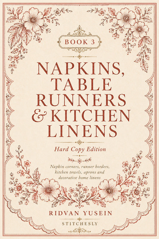 Book 9 Napkins Table Runners And Kitchen Linens 3 Book 03 from Napkins, Table Runners & Kitchen Linens Book 3, a digital embroidery design reference for machine embroidery designs, embroidery patterns and border and edge embroidery.