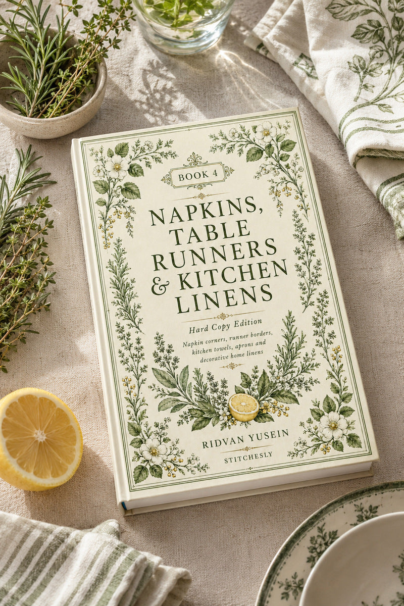 Book 9 Napkins Table Runners And Kitchen Linens 4 Book 02 from Napkins, Table Runners & Kitchen Linens Book 4, a digital embroidery design reference for machine embroidery designs, embroidery patterns and border and edge embroidery.