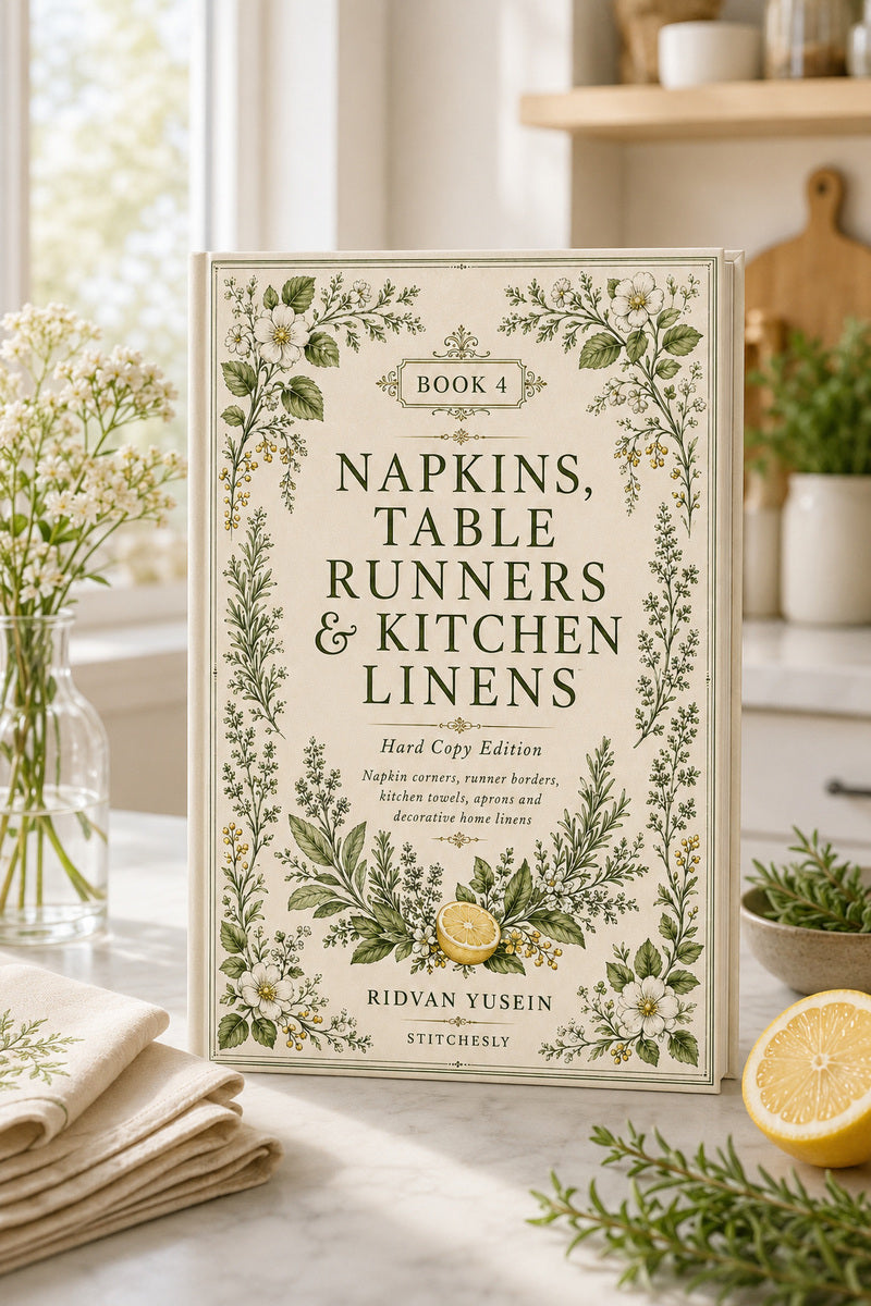 Book 9 Napkins Table Runners And Kitchen Linens 4 Book from Napkins, Table Runners & Kitchen Linens Book 4, a digital embroidery design reference for machine embroidery designs, embroidery patterns and border and edge embroidery.
