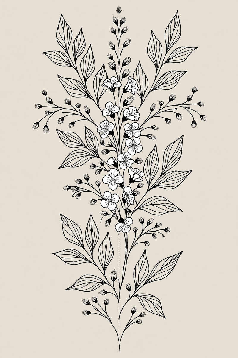 Botanical Blouse Placket Design 02 from Neckline & Collar Embroidery Designs Book 4, a digital embroidery design reference for machine embroidery designs, embroidery patterns and garment placement ideas.
