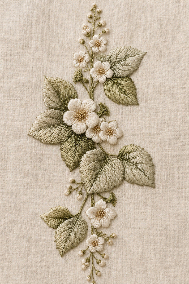 Botanical Blouse Placket Design from Neckline & Collar Embroidery Designs Book 3, a digital embroidery design reference for machine embroidery designs, embroidery patterns and garment placement ideas.