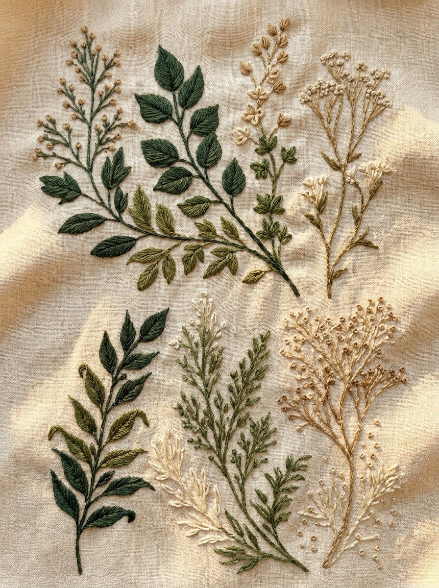 Botanical Border And Filler System from Botanical Sprig Library Book 1, a digital embroidery design reference for machine embroidery designs, embroidery patterns and border and edge embroidery.