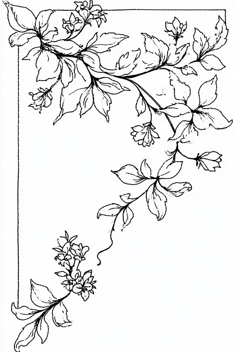 Botanical Corners from Botanical Embroidery Designs Book 1, a digital embroidery design reference for machine embroidery designs, embroidery patterns and corner embroidery.