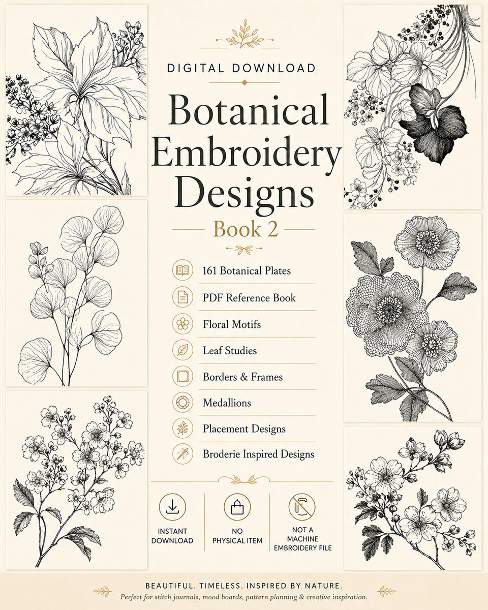 Botanical Embroidery Designs Book 2 Etsy Main Listing Cover Jpg from Botanical Embroidery Designs Book 2, a digital embroidery design reference for machine embroidery designs, embroidery patterns and botanical and floral embroidery.