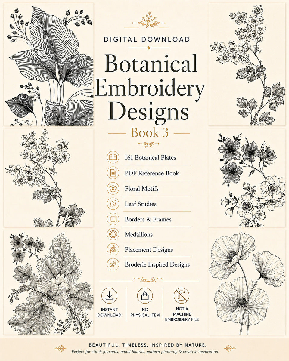 Botanical Embroidery Designs Book 3 Etsy Main Listing Cover Jpg from Botanical Embroidery Designs Book 3, a digital embroidery design reference for machine embroidery designs, embroidery patterns and botanical and floral embroidery.