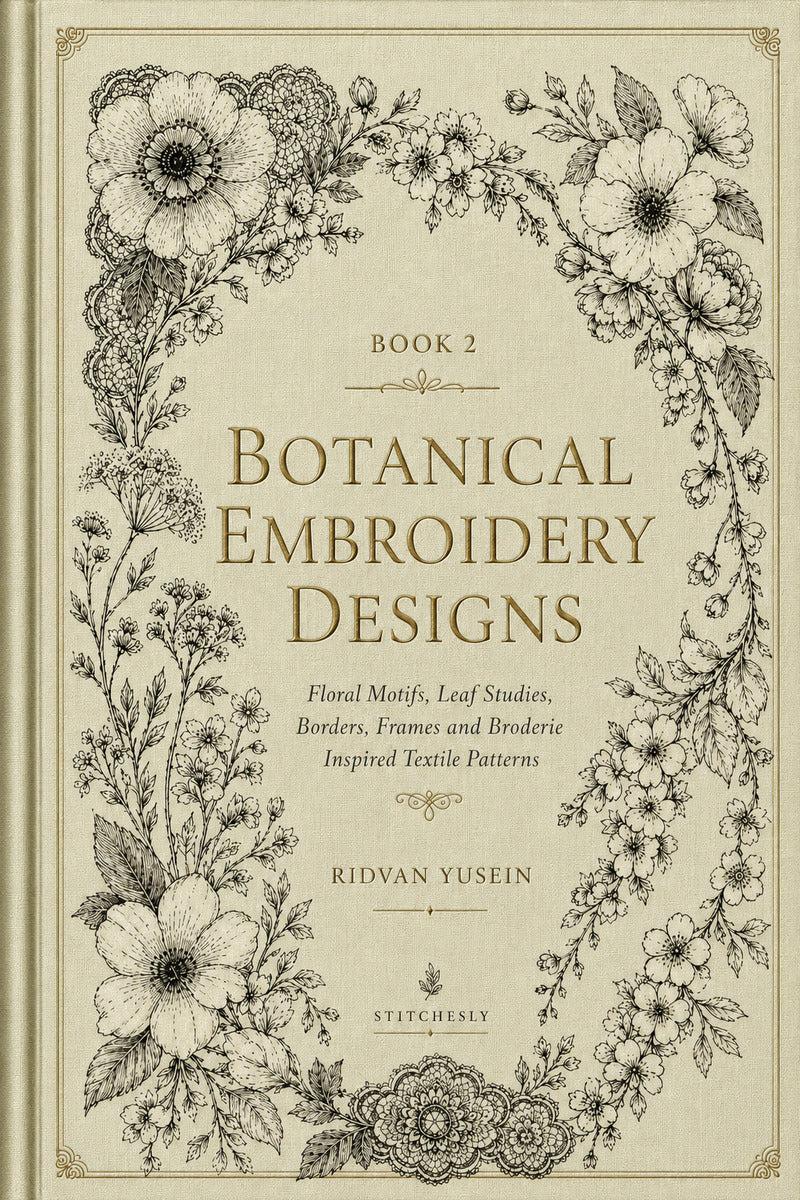 Front cover of the Botanical Embroidery Designs digital PDF book.