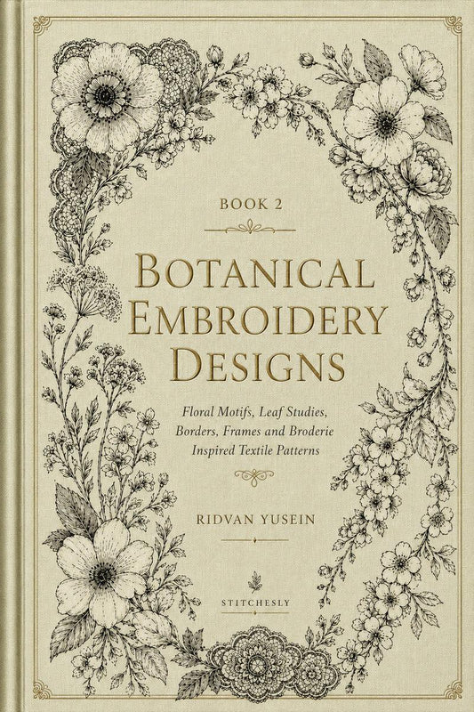 Front cover of the Botanical Embroidery Designs digital PDF book.