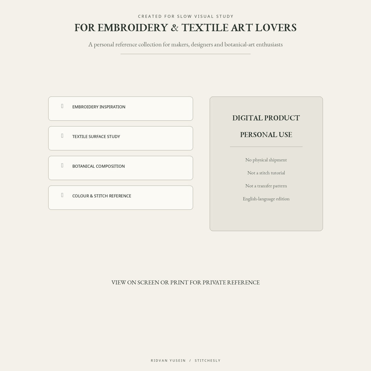 Personal-use botanical embroidery reference collection for textile artists and embroidery enthusiasts.