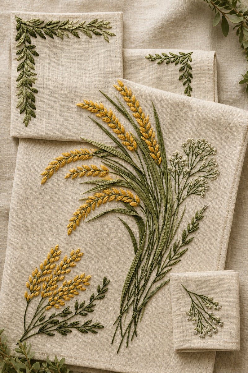Botanical Home Linen Placement Set 02 from Napkins, Table Runners & Kitchen Linens Book 4, a digital embroidery design reference for machine embroidery designs, embroidery patterns and border and edge embroidery.