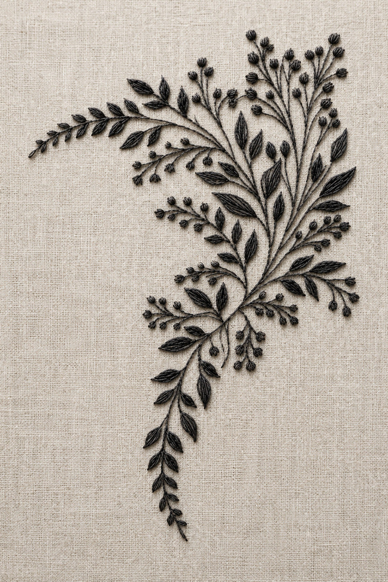 Botanical Napkin Corner from Napkins, Table Runners & Kitchen Linens Book 3, a digital embroidery design reference for machine embroidery designs, embroidery patterns and border and edge embroidery.