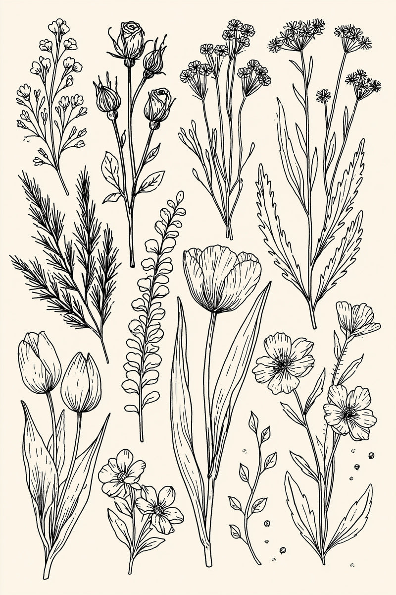 Botanical Outline Library Plate Backstitch from Backstitch & Outline Designs Book 2, a digital embroidery design reference for machine embroidery designs, embroidery patterns and botanical and floral embroidery.
