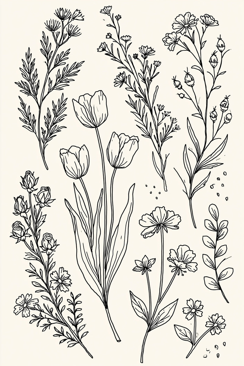 Botanical Outline Library Plate Backstitch from Backstitch & Outline Designs Book 3, a digital embroidery design reference for machine embroidery designs, embroidery patterns and botanical and floral embroidery.