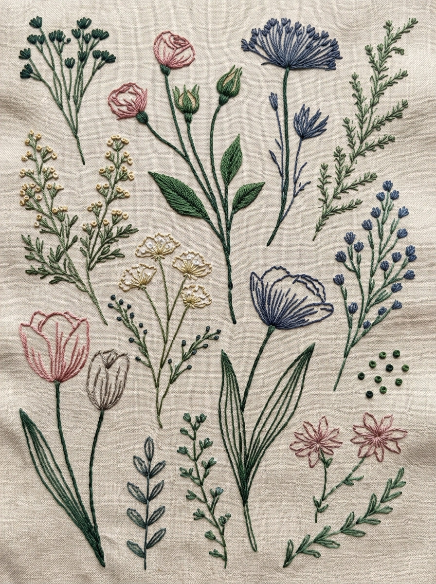 Botanical Outline Library Plate Backstitch from Backstitch & Outline Designs Book 1, a digital embroidery design reference for machine embroidery designs, embroidery patterns and botanical and floral embroidery.