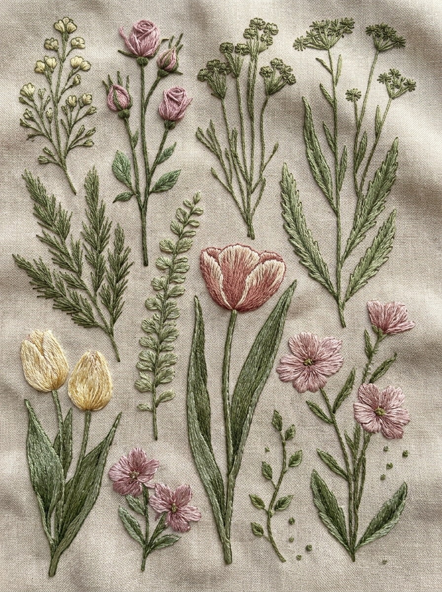 Botanical Outline Library Plate Backstitch from Backstitch & Outline Designs Book 2, a digital embroidery design reference for machine embroidery designs, embroidery patterns and botanical and floral embroidery.