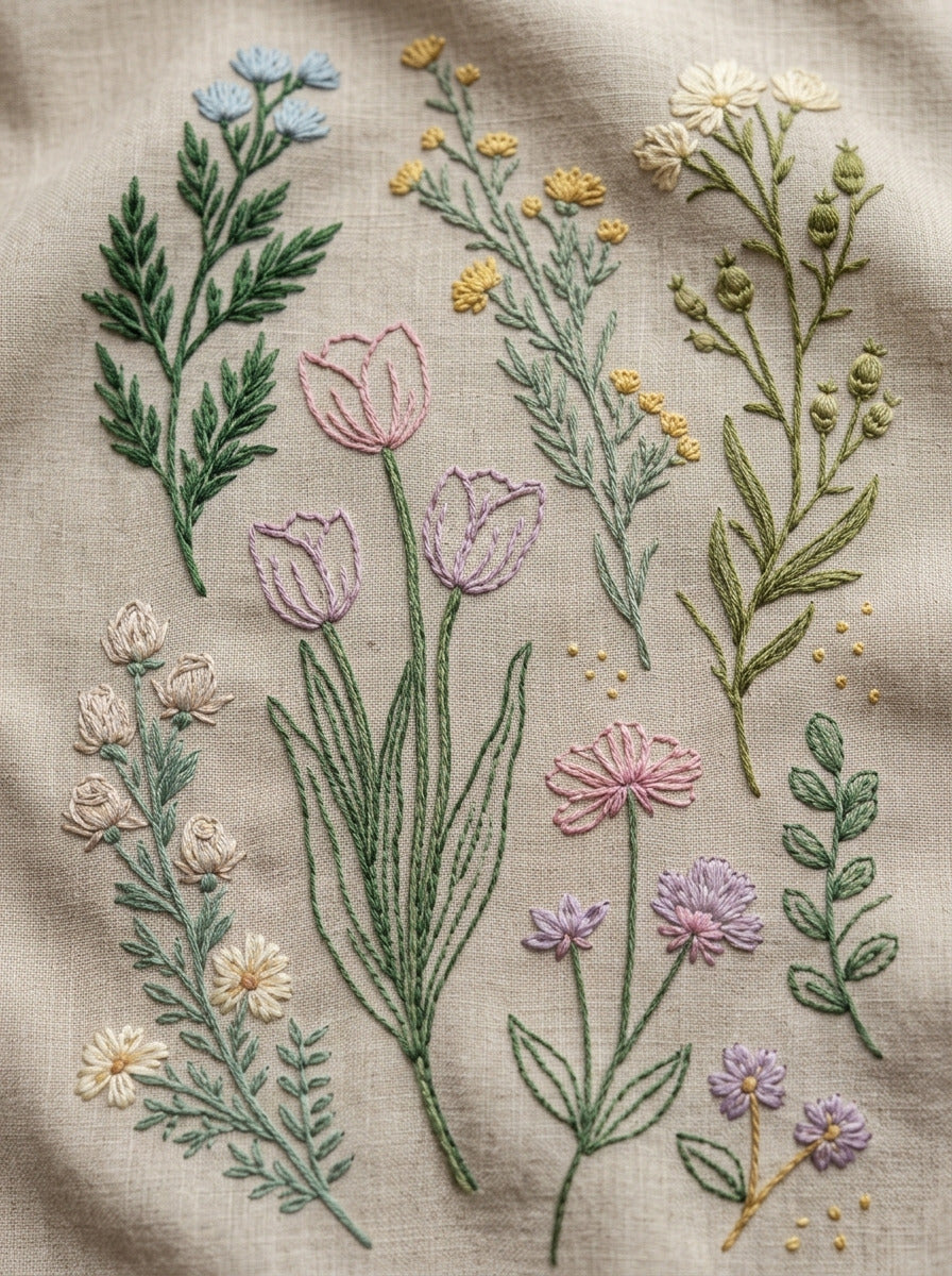 Botanical Outline Library Plate Backstitch from Backstitch & Outline Designs Book 3, a digital embroidery design reference for machine embroidery designs, embroidery patterns and botanical and floral embroidery.