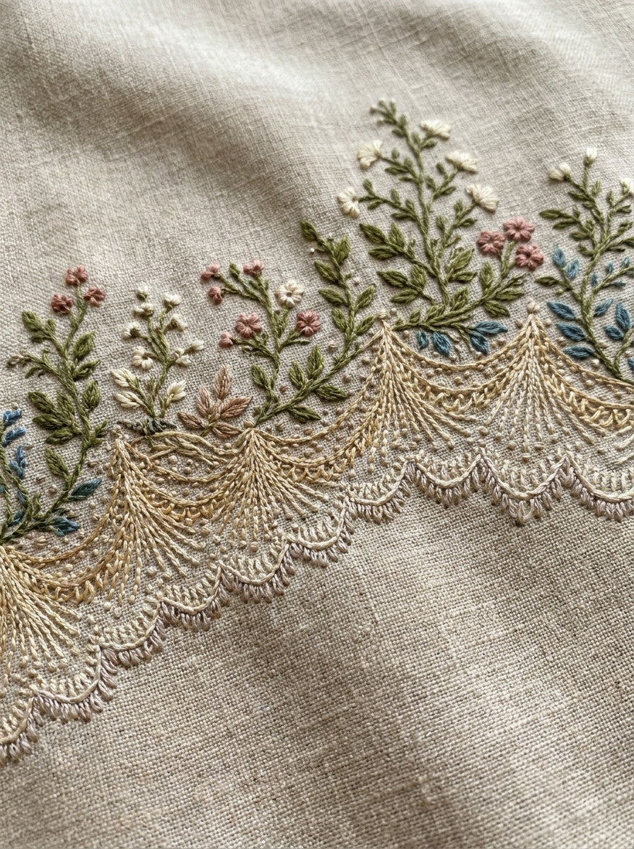 Botanical Scallop Border Classic Frame from Classic Frames & Borders Book 7, a digital embroidery design reference for machine embroidery designs, embroidery patterns and border and edge embroidery.
