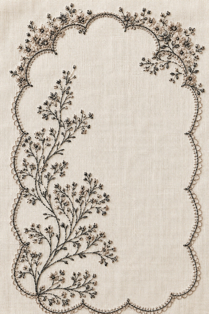 Botanical Scalloped Border 1 from Botanical Embroidery Designs Book 2, a digital embroidery design reference for machine embroidery designs, embroidery patterns and border and edge embroidery.