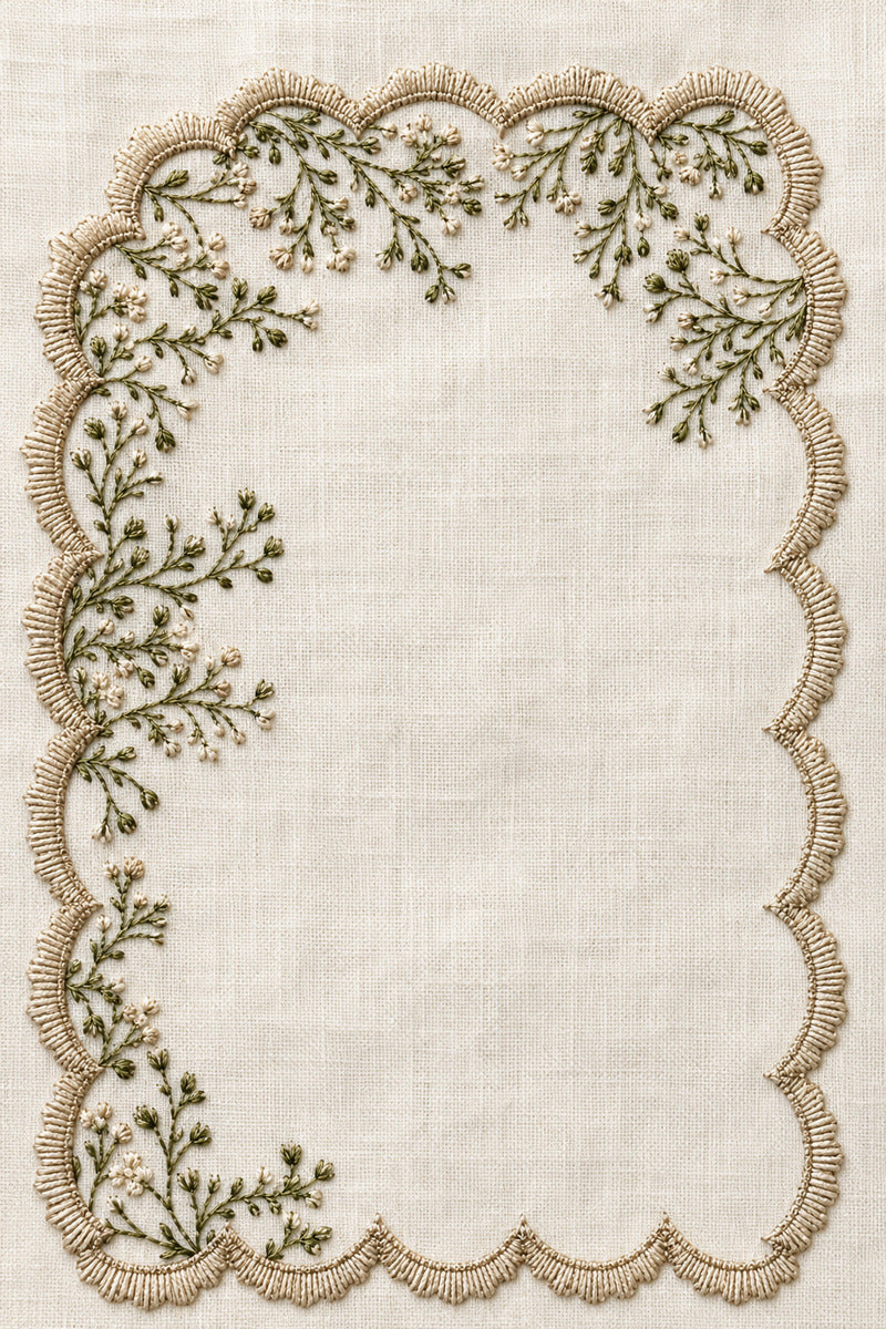 Botanical Scalloped Border 2 from Botanical Embroidery Designs Book 3, a digital embroidery design reference for machine embroidery designs, embroidery patterns and border and edge embroidery.