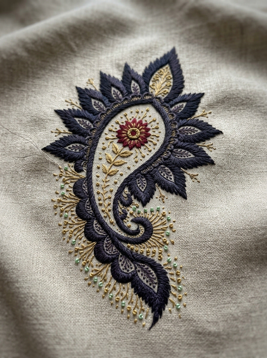 Boteh Inspired Filler Mughal And from Mughal & Persian Garden Embroidery Book 1, a digital embroidery design reference for machine embroidery designs, embroidery patterns and botanical and floral embroidery.