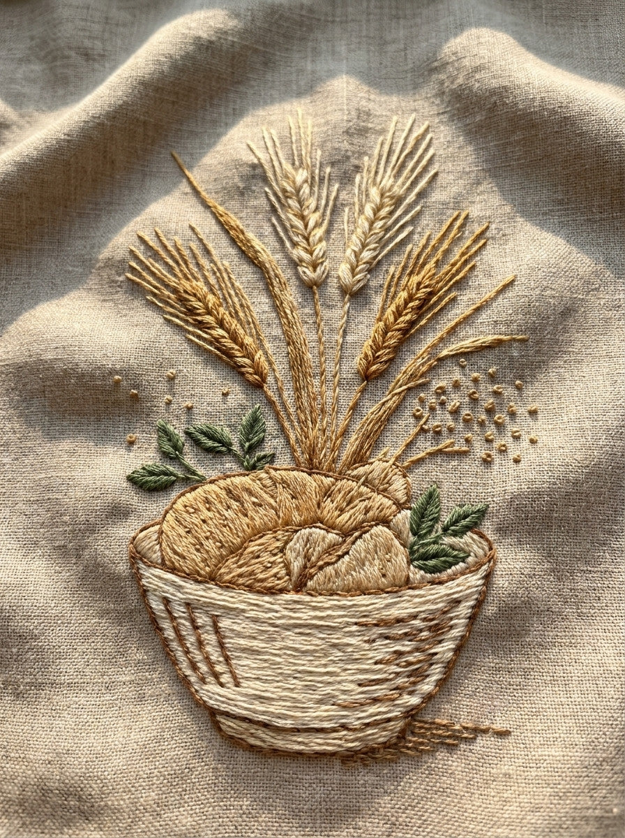 Bread Basket Linen Motif Kitchen from Kitchen Towels & Aprons Embroidery Book 3, a digital embroidery design reference for machine embroidery designs, embroidery patterns and linen and home textile projects.