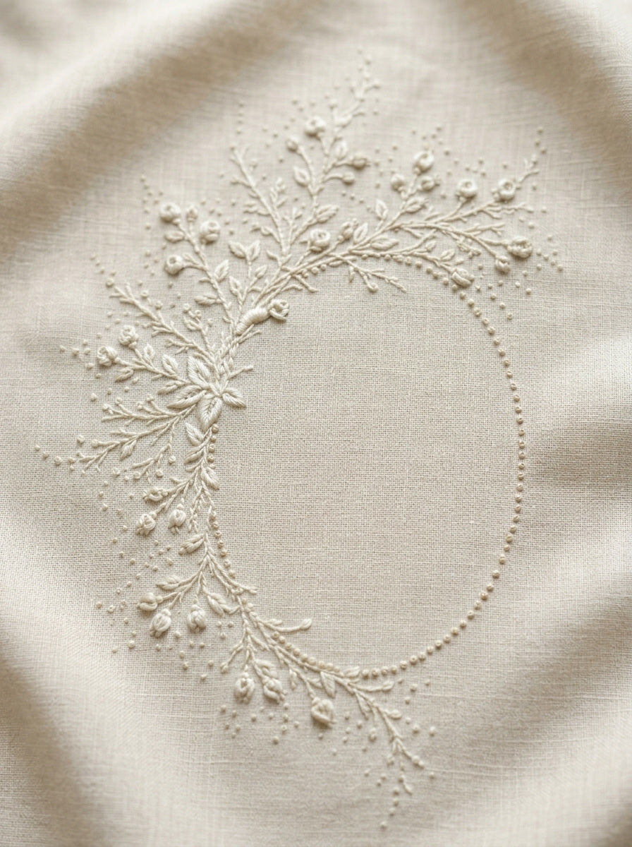 Bridal Initial Keepsake Frame French from French Embroidery & La Broderie Blanche Book 3, a digital embroidery design reference for machine embroidery designs, embroidery patterns and frames and monogram spaces.