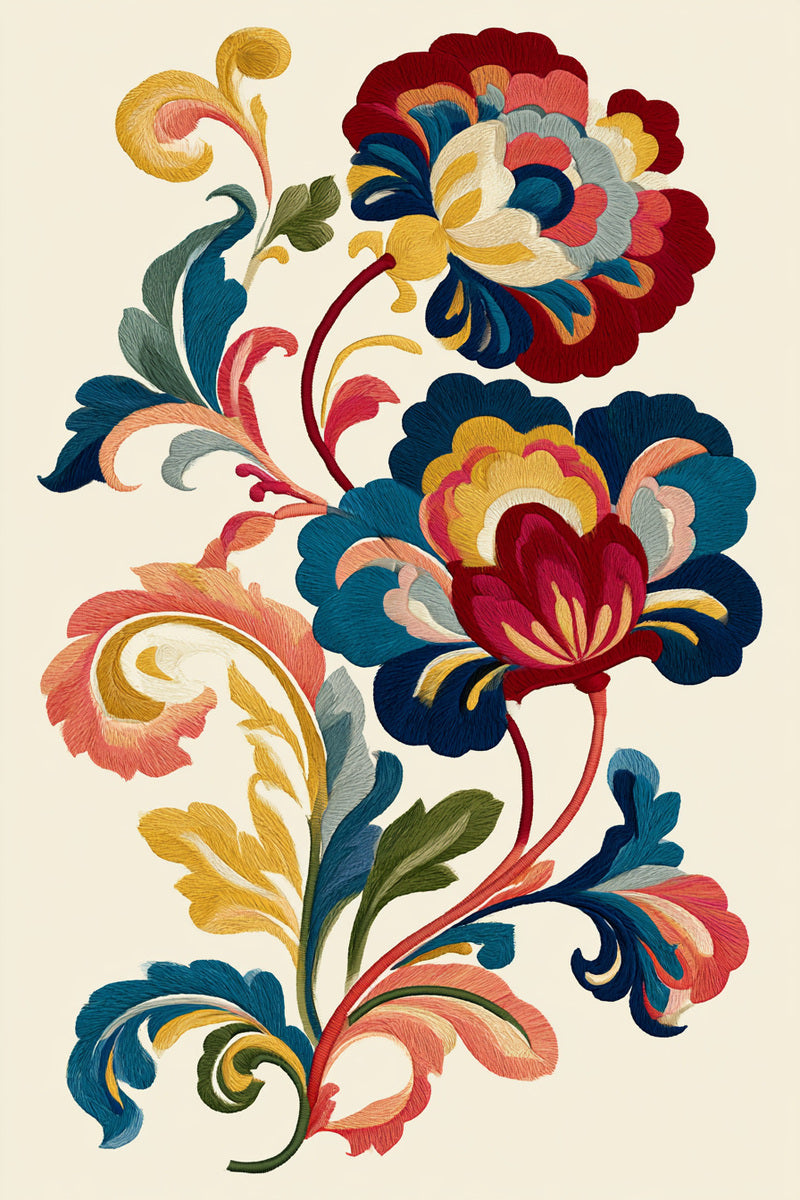 Bright Baroque Floral Scroll from Baroque Scrollwork & Luxury Ornament Book 1, a digital embroidery design reference for machine embroidery designs, embroidery patterns and botanical and floral embroidery.