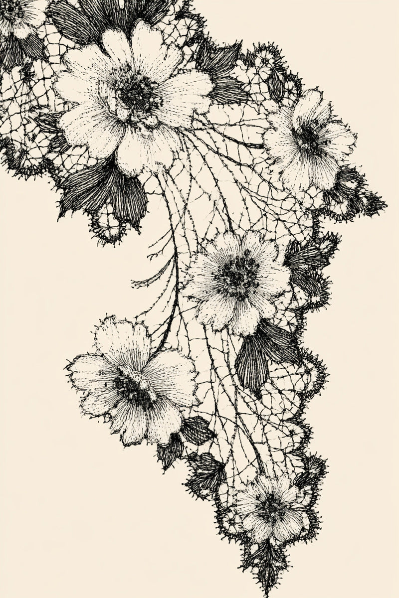 Broderie Floral Corner from Lace Embroidery & Broderie Designs Book 4, a digital embroidery design reference for machine embroidery designs, embroidery patterns and corner embroidery.