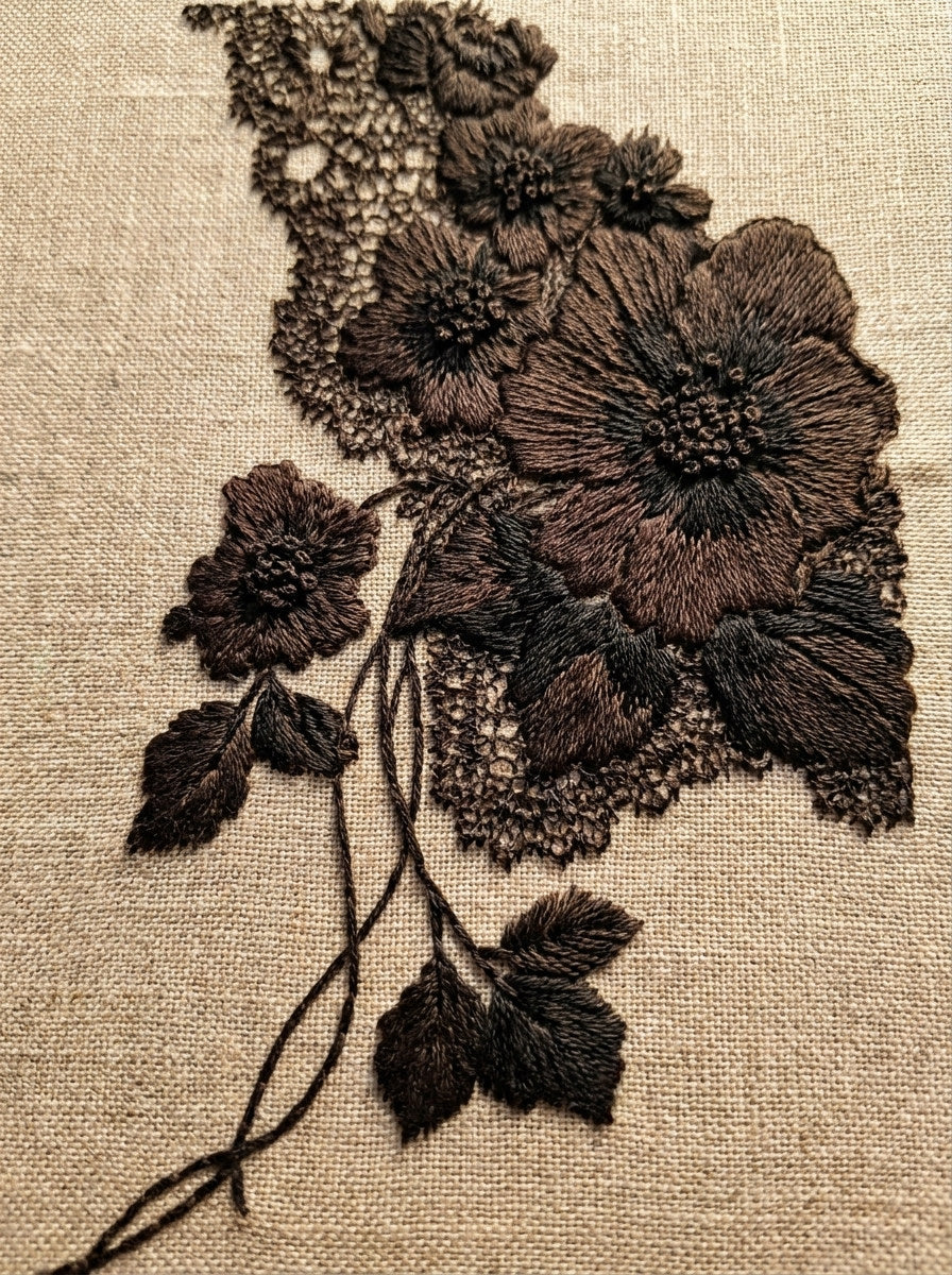 Broderie Floral Corner from Lace Embroidery & Broderie Designs Book 2, a digital embroidery design reference for machine embroidery designs, embroidery patterns and corner embroidery.