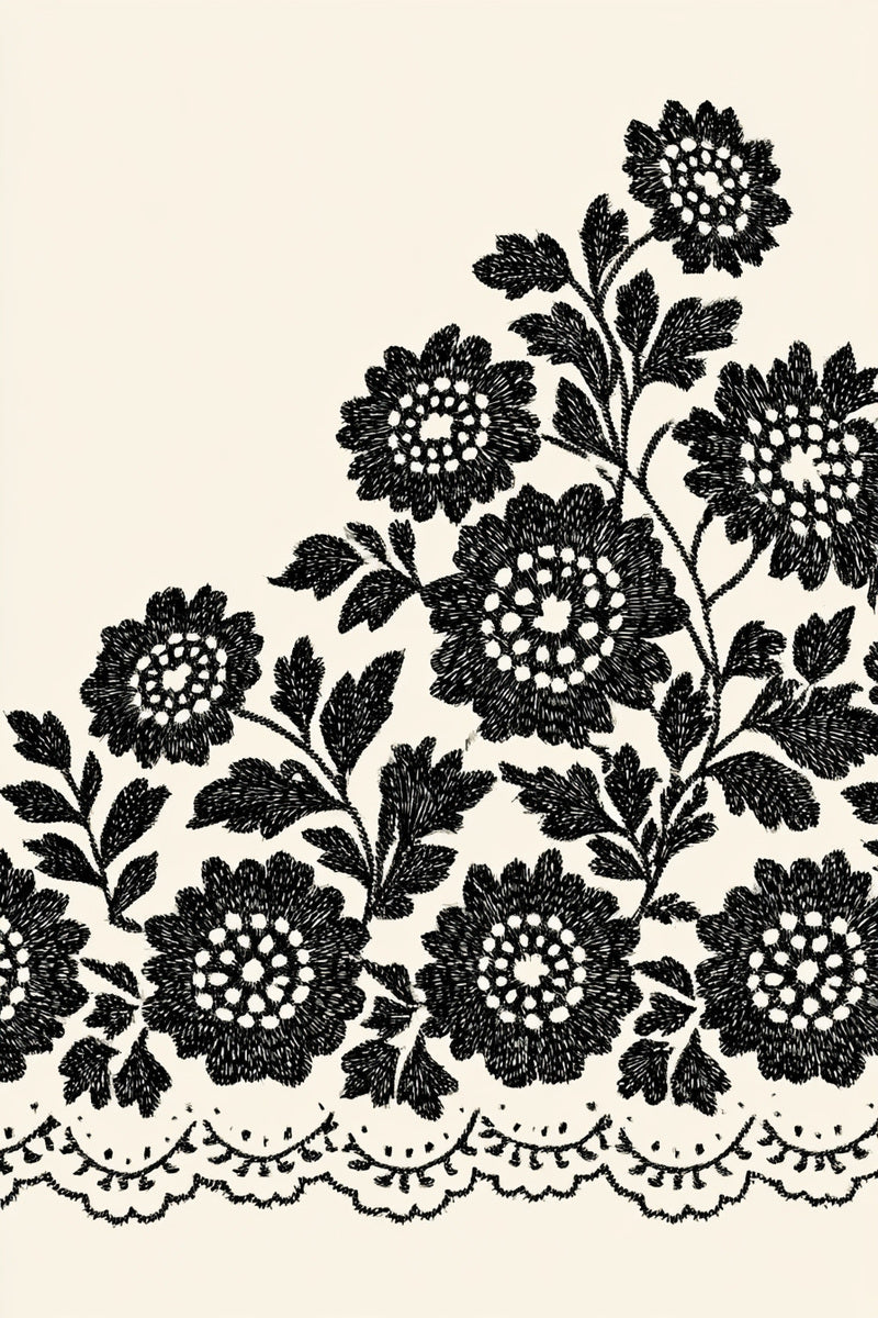 Broderie Inspired Floral Edge 02 from Botanical Embroidery Designs Book 4, a digital embroidery design reference for machine embroidery designs, embroidery patterns and border and edge embroidery.