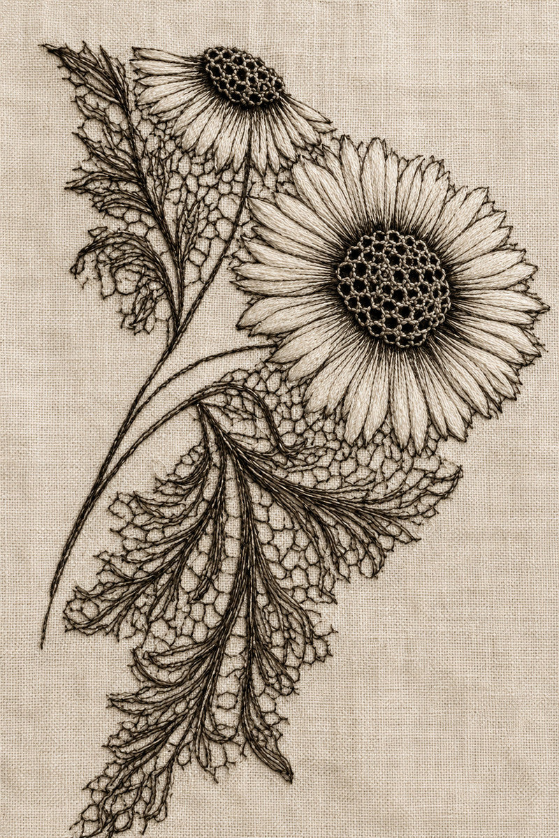Broderie Lace Botanical Corner 02 from Botanical Embroidery Designs Book 4, a digital embroidery design reference for machine embroidery designs, embroidery patterns and corner embroidery.