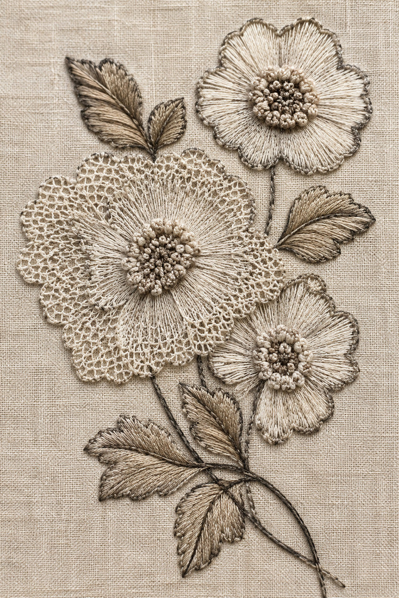 Broderie Lace Botanical Corner 1 from Botanical Embroidery Designs Book 2, a digital embroidery design reference for machine embroidery designs, embroidery patterns and corner embroidery.