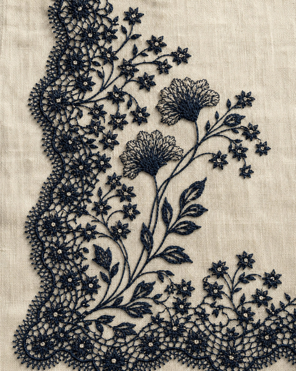 Broderie Napkin Edge 02 from Napkins, Table Runners & Kitchen Linens Book 2, a digital embroidery design reference for machine embroidery designs, embroidery patterns and border and edge embroidery.