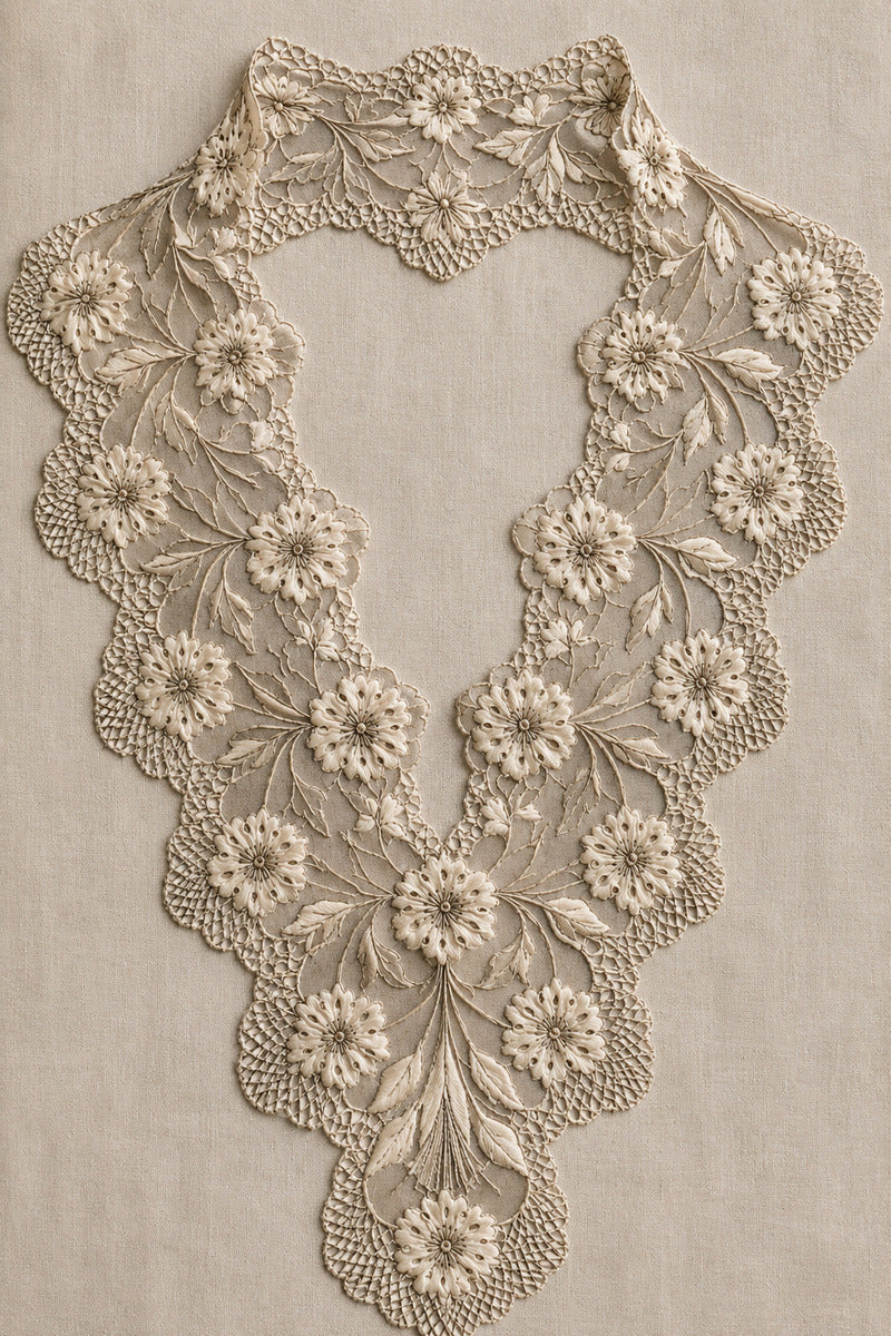 Broderie Neckline from Neckline & Collar Embroidery Designs Book 2, a digital embroidery design reference for machine embroidery designs, embroidery patterns and lace and broderie details.