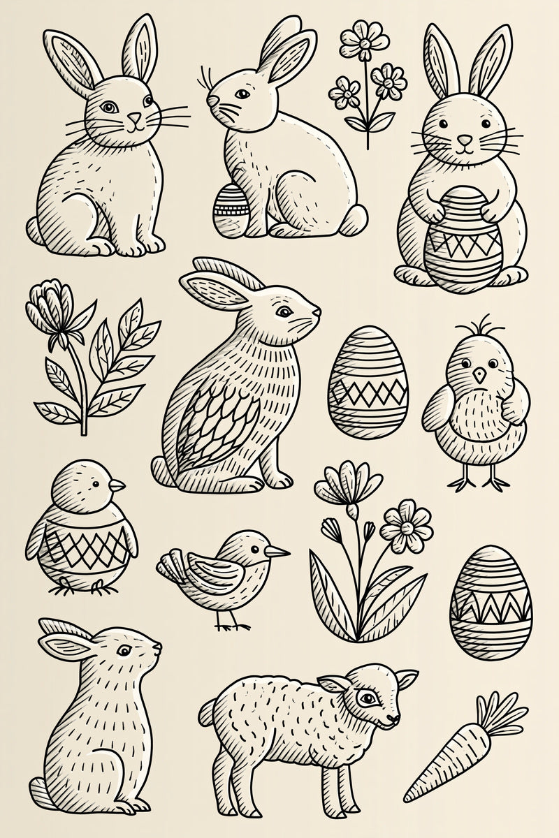 Bunny And Baby Animal Library from Easter & Spring Embroidery Book 3, a digital embroidery design reference for machine embroidery designs, embroidery patterns and baby and keepsake embroidery.