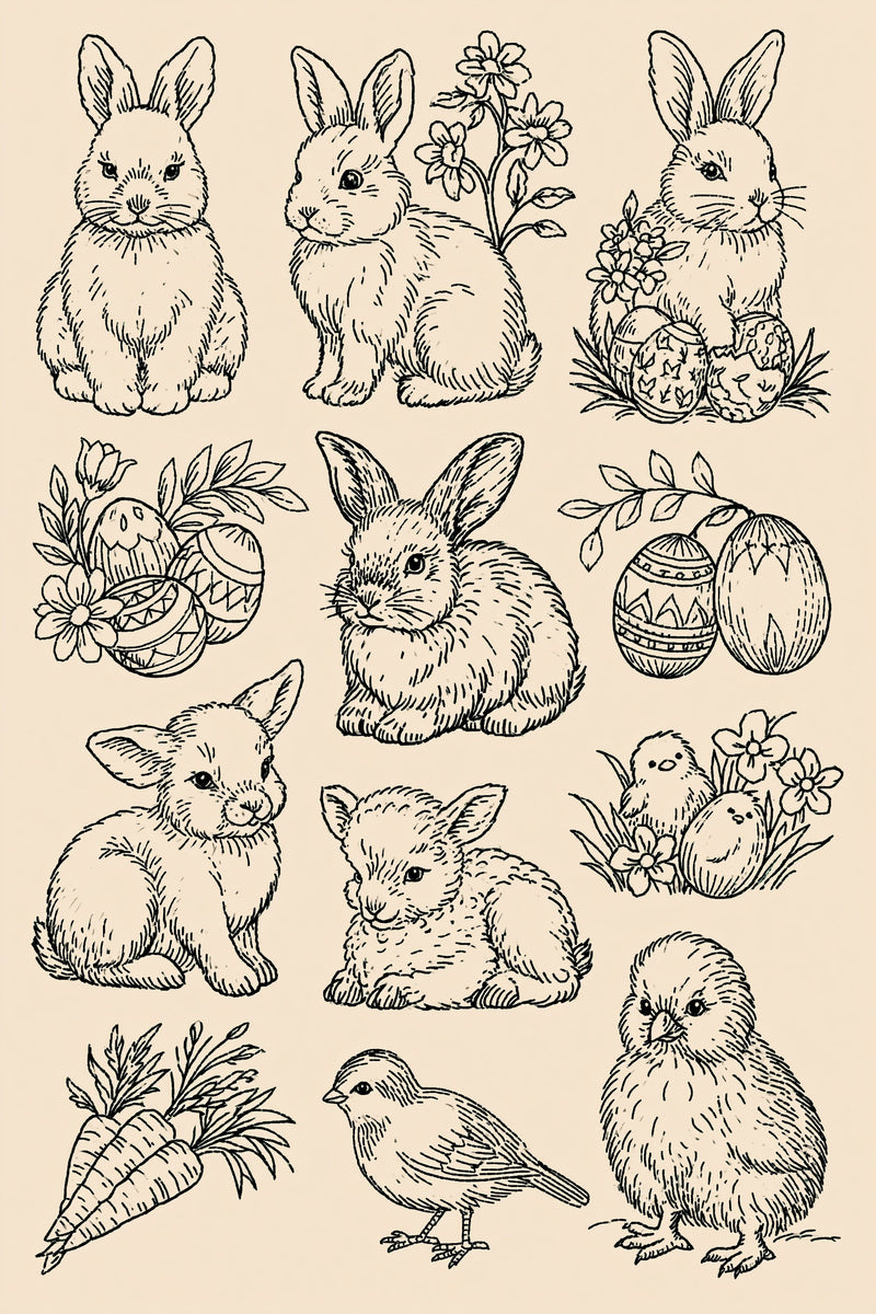 Bunny And Baby Animal Library from Easter & Spring Embroidery Book 4, a digital embroidery design reference for machine embroidery designs, embroidery patterns and baby and keepsake embroidery.