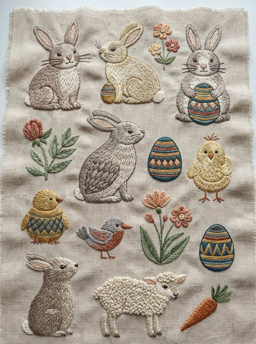 Bunny And Baby Animal Library from Easter & Spring Embroidery Book 3, a digital embroidery design reference for machine embroidery designs, embroidery patterns and baby and keepsake embroidery.
