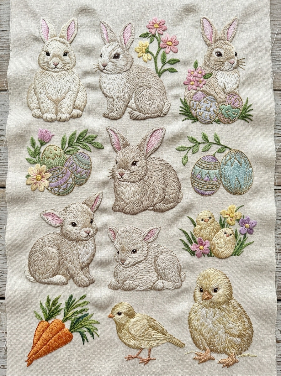 Bunny And Baby Animal Library from Easter & Spring Embroidery Book 4, a digital embroidery design reference for machine embroidery designs, embroidery patterns and baby and keepsake embroidery.