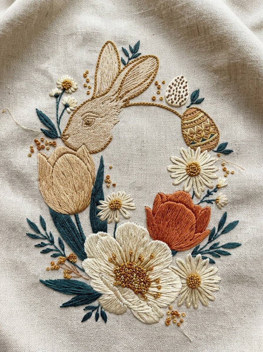 Bunny Baby Name Frame Easter from Easter & Spring Embroidery Book 4, a digital embroidery design reference for machine embroidery designs, embroidery patterns and frames and monogram spaces.
